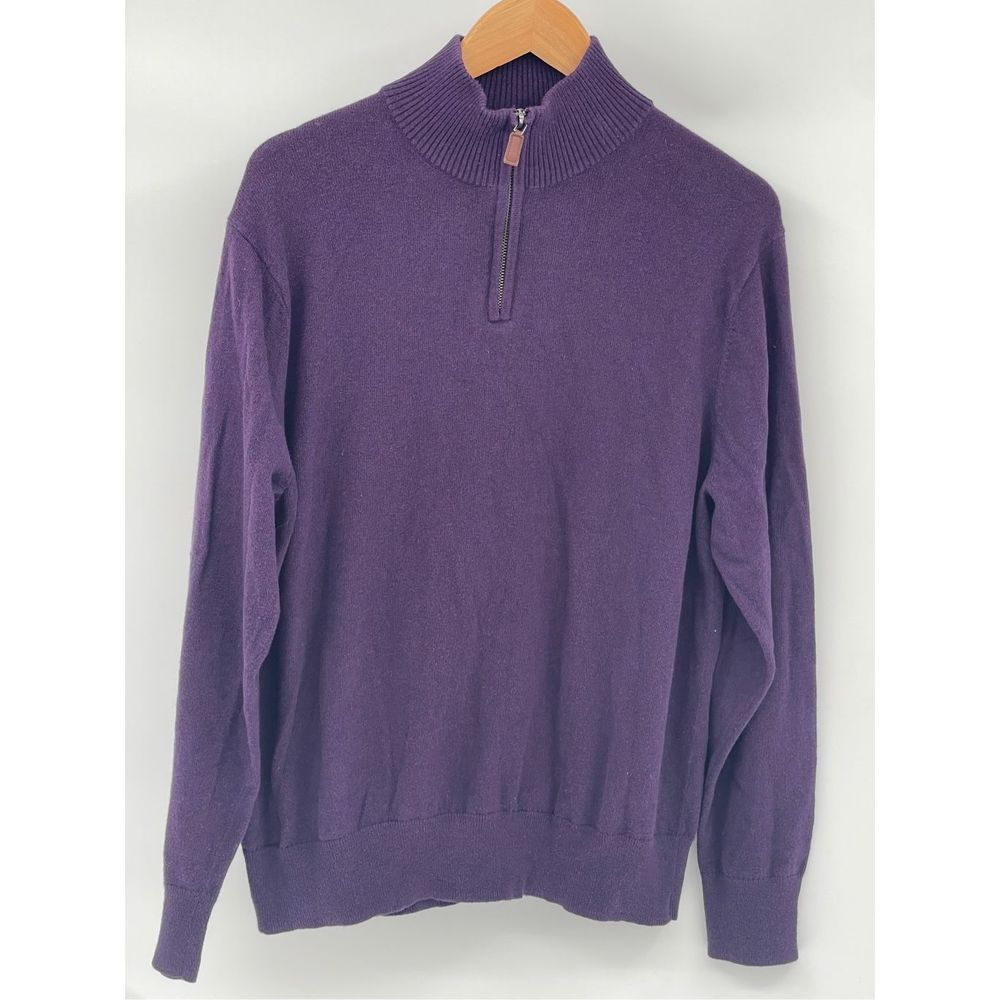 Bonobos Sweater 1/4 Zip Men Size XL Purple Slim Fit Cotton Cashmere Pullover